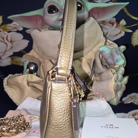 COACH Metallic/Iridescent dark gold/Pyrite Leather NOLITA 15 mini bag - Picture 7 of 10